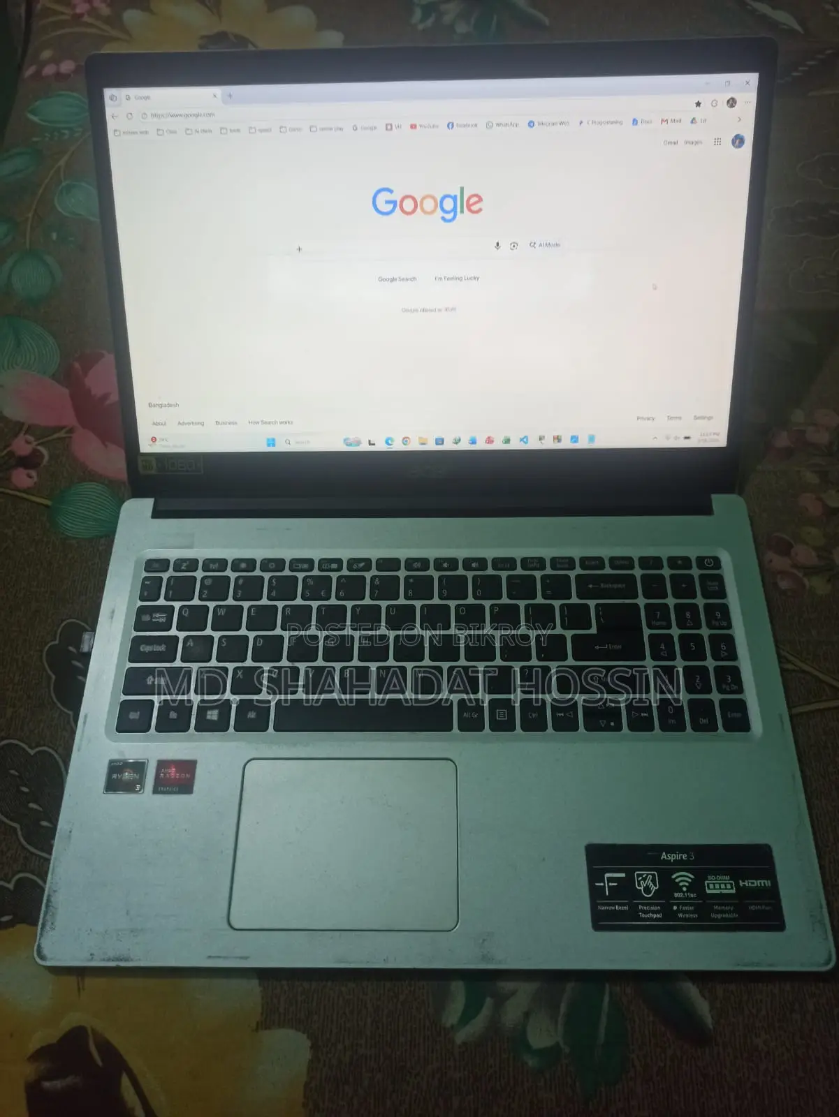ল্যাপটপ এসার অ্যাসপায়ার ৩ ১২জিবি এএমডি রাইজেন ৩ এইচসিসি ১টি