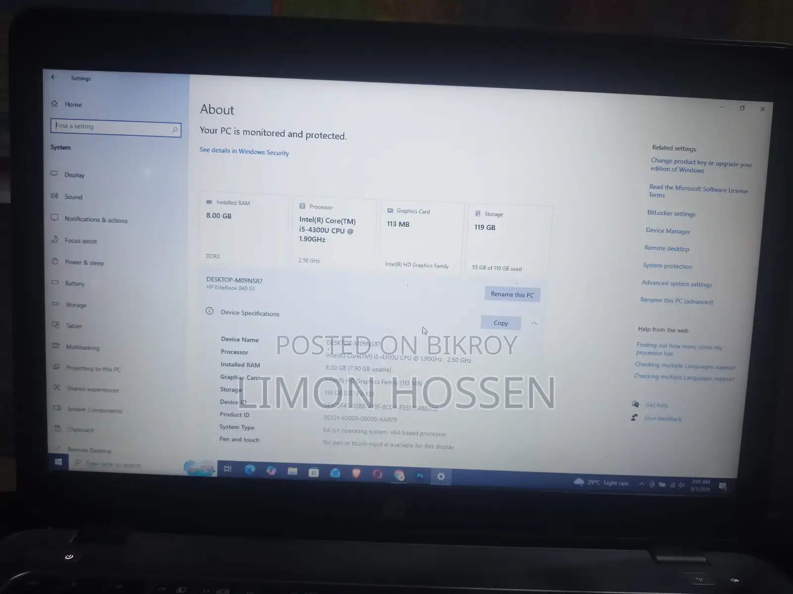Laptop HP EliteBook 840 G3 8GB Intel Core I5 SSD 128GB