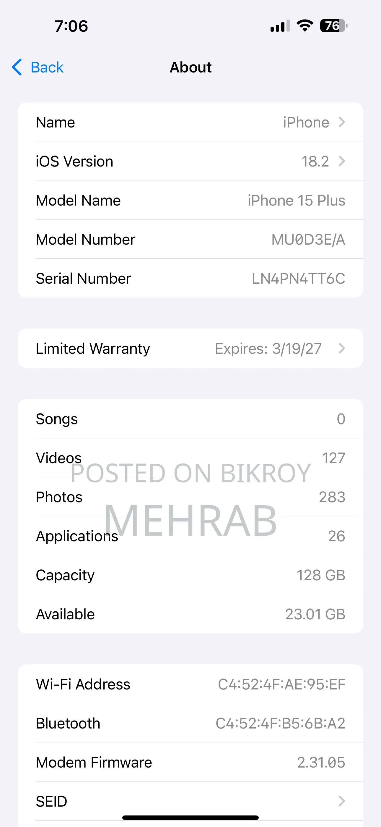 Apple iPhone 15 Plus 128 GB White