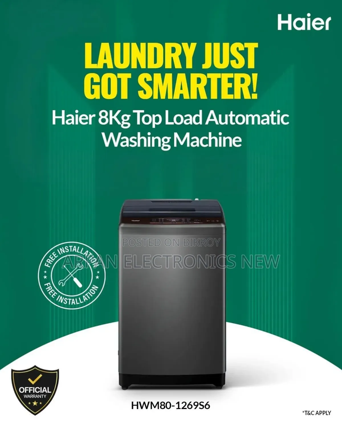 Haier টপ লোড অটোমেটিক ওয়াশিং মেশিন | Hwm80-316s6 | ৮ কেজি