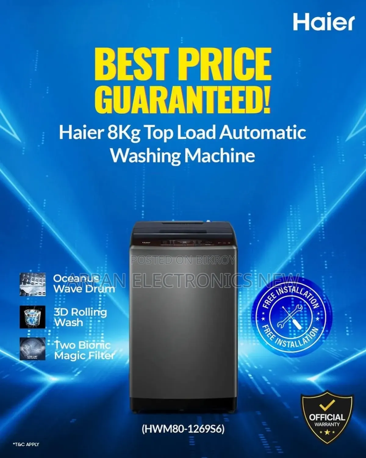 Haier 8 Kg Top Loading Washing Machine 10 Years Warranty