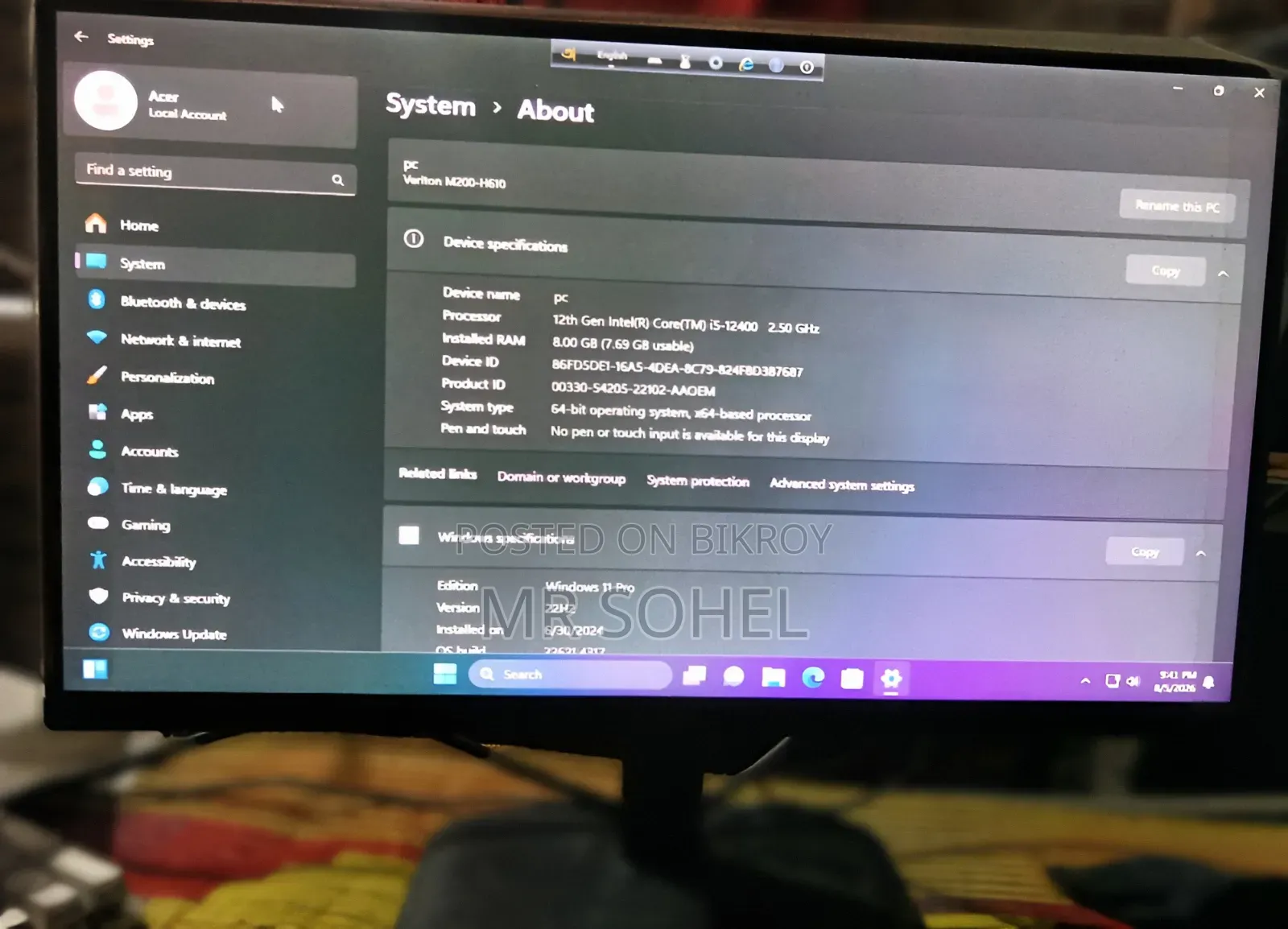 Desktop Computer Acer 8GB Intel Core I5 HDD 1T