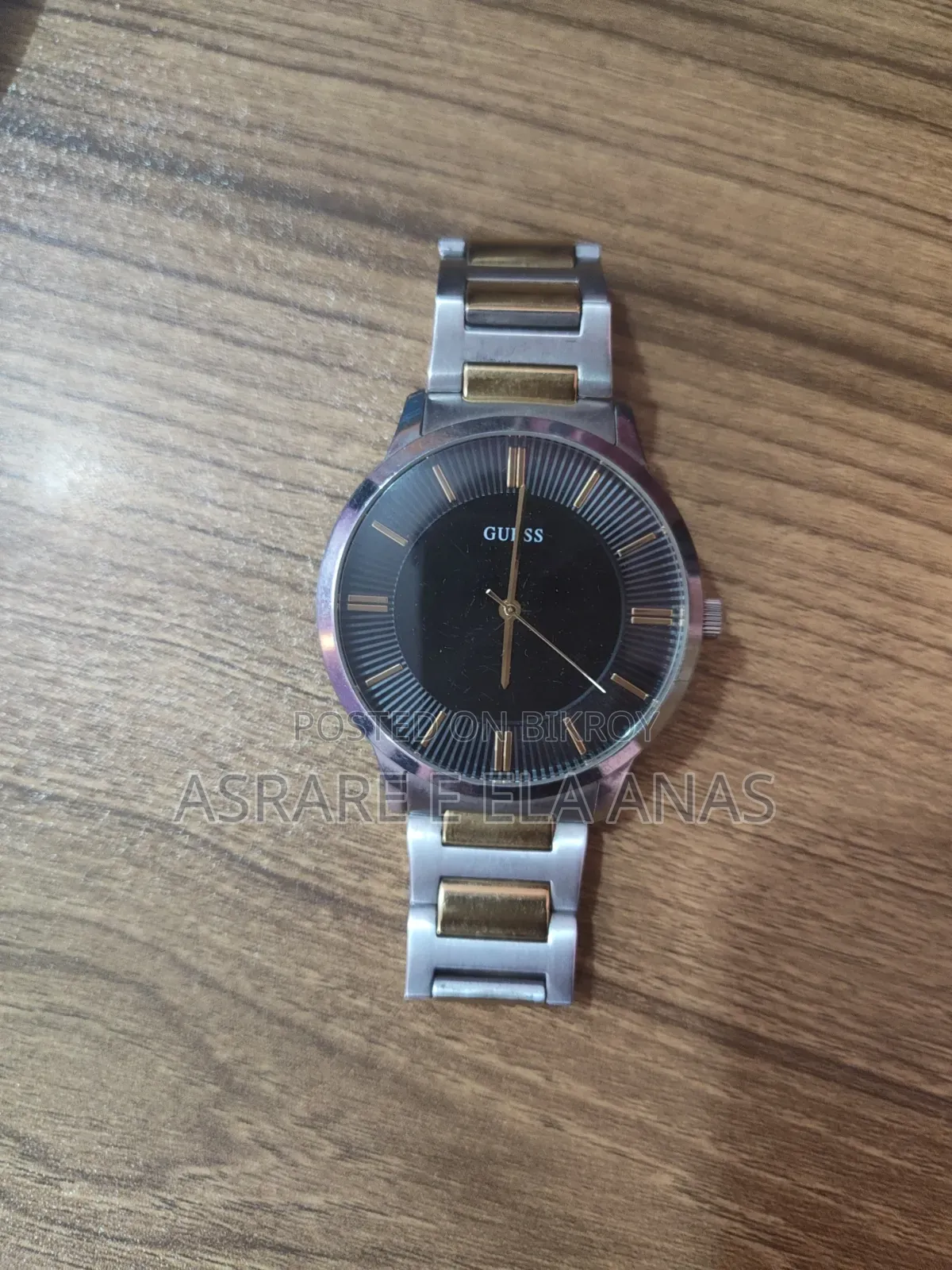 Original GUESS Men's Analog Watch – Black Dial, Two Tone Steel