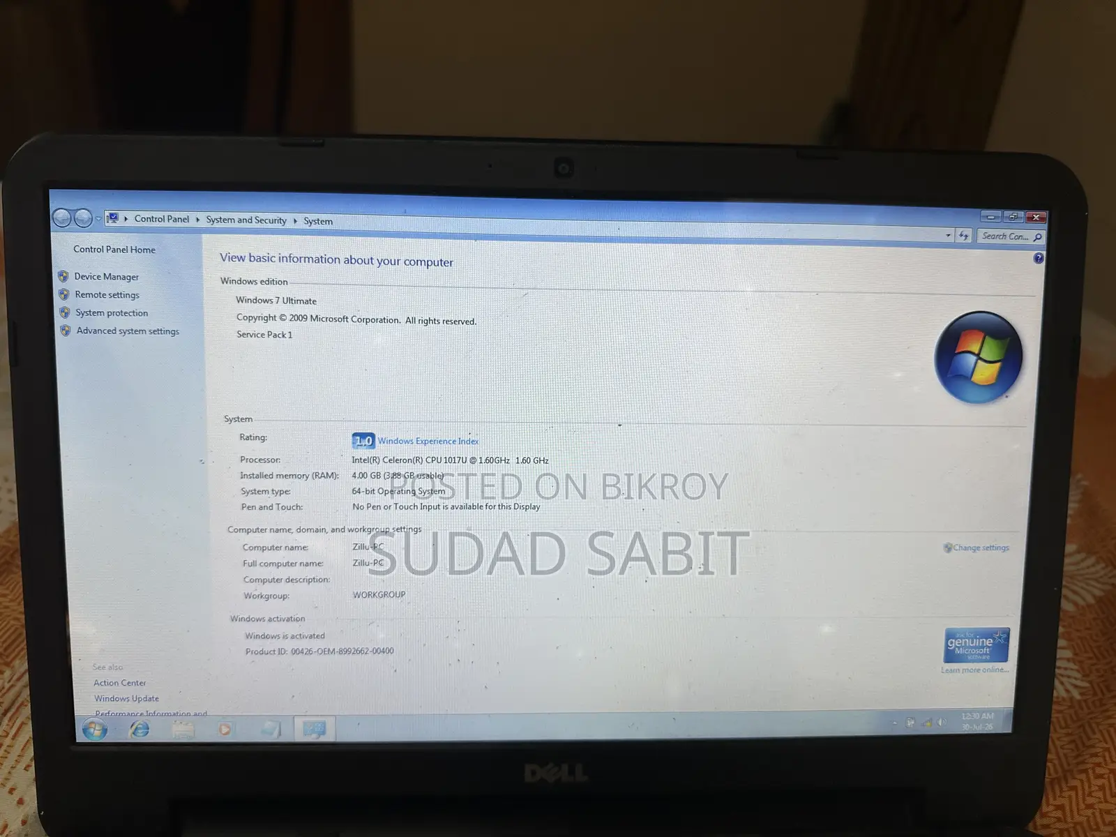 Laptop Dell Inspiron 15 4GB Intel HDD 128GB