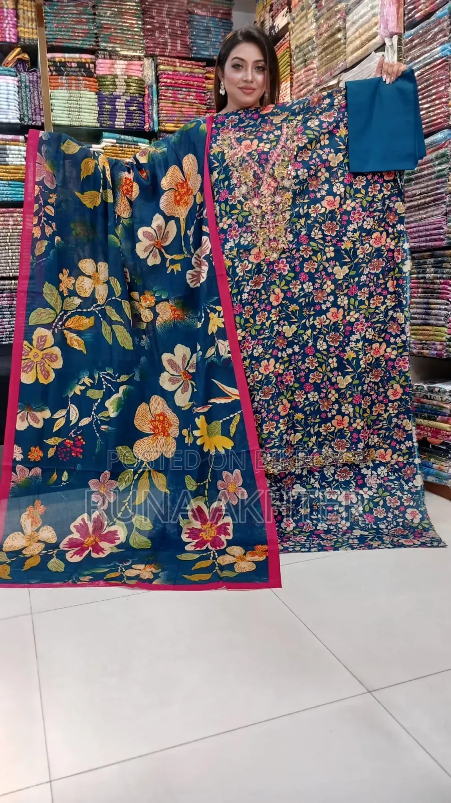 মহিলাদের জন্য আনস্টিচড কটন বুটিক থ্রি পিস