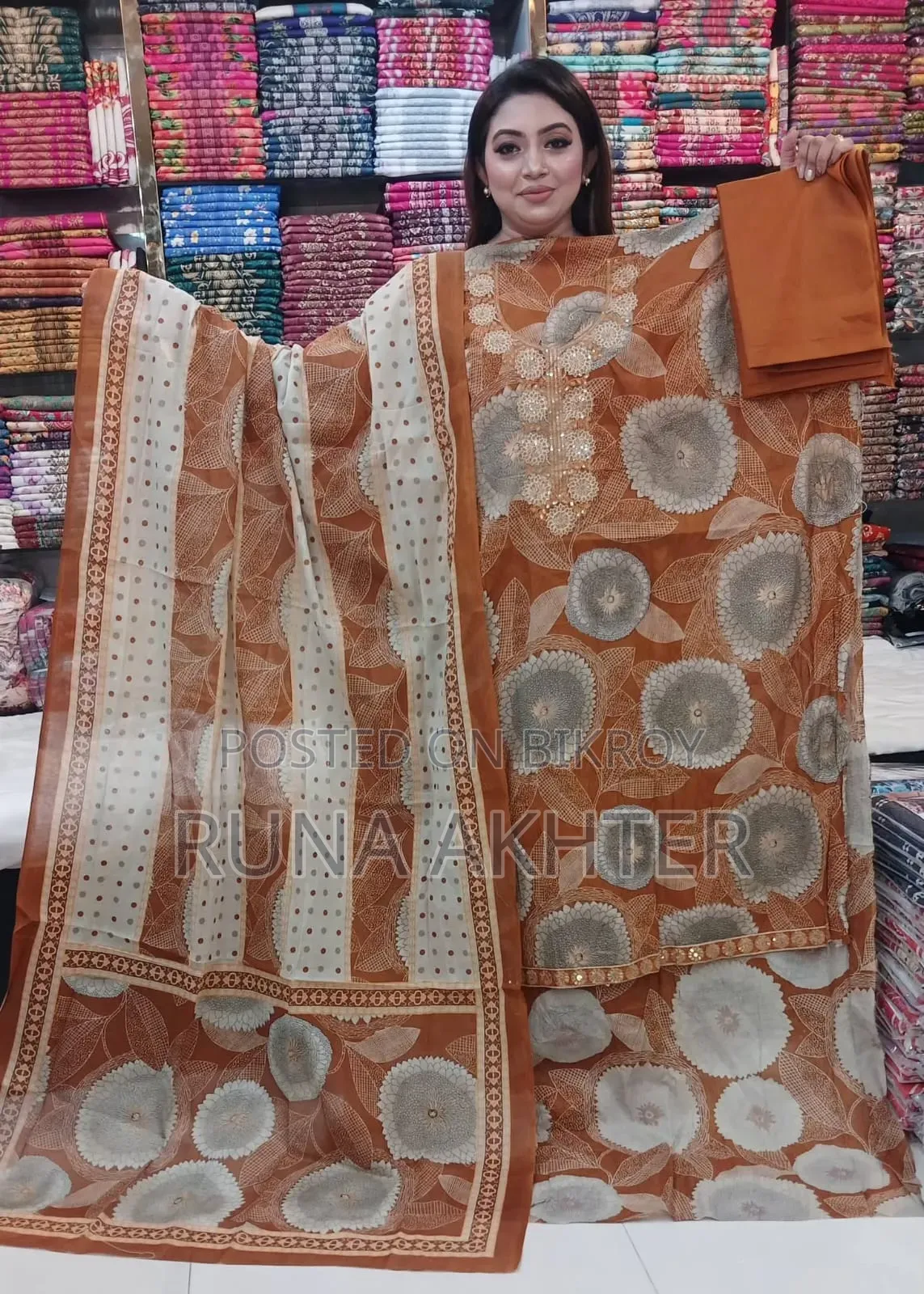 Unstitched Cotton Three Piece for Woman