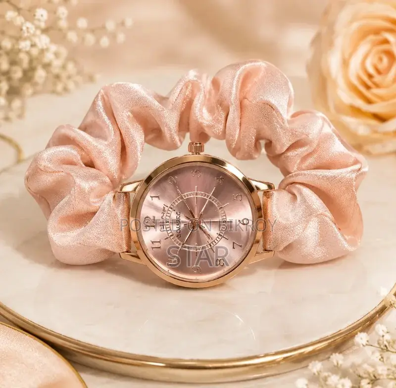 Chic, Soft Stylish: Premium Scrunchie Quartz Watch for Women