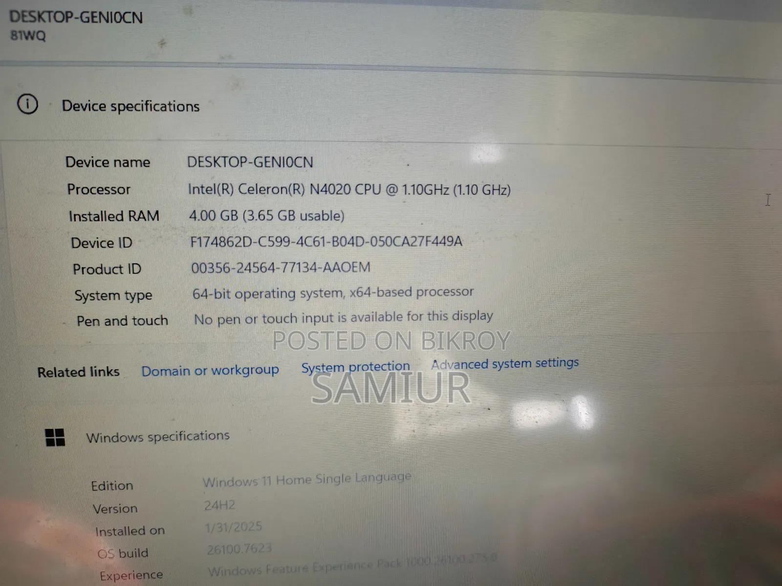 Laptop Lenovo Ideapad 3 4GB Intel Celeron HDD+SSD 256GB