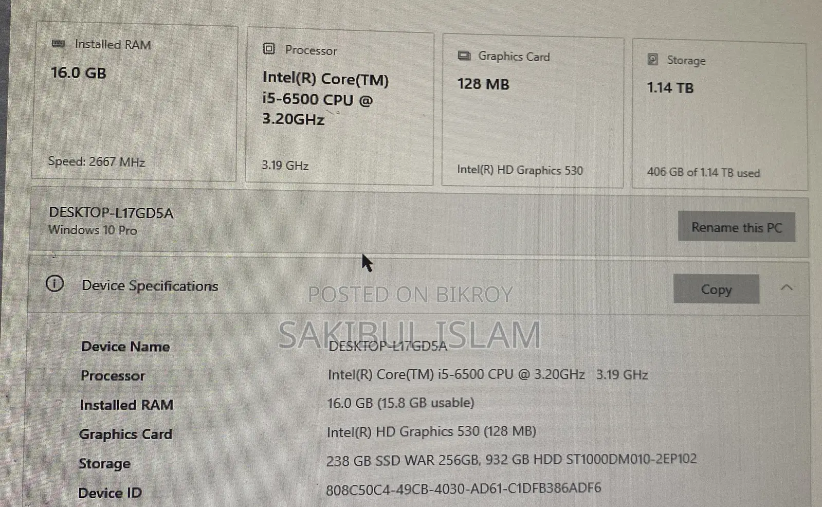 Desktop Computer 16GB Intel Core I5 SSD 1T