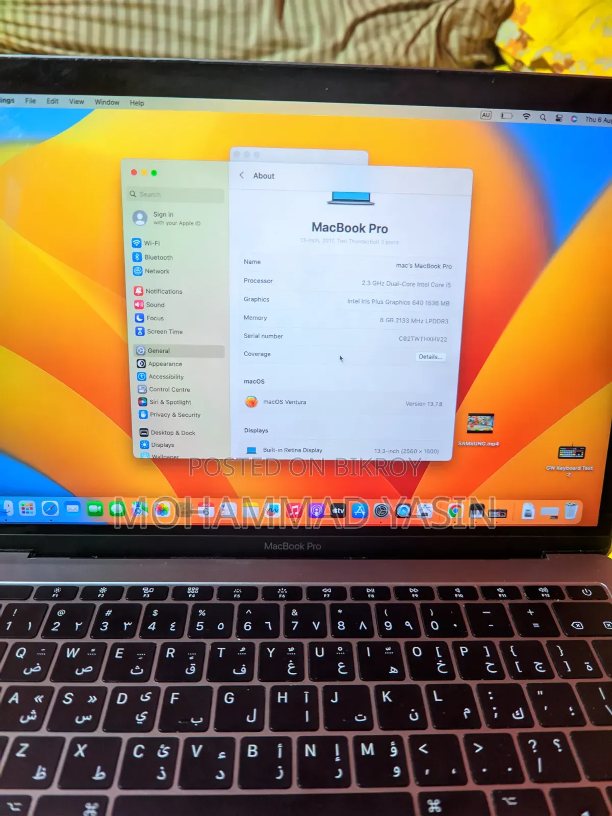 Laptop Apple MacBook 2017 8GB Intel Core I5 SSD 250GB
