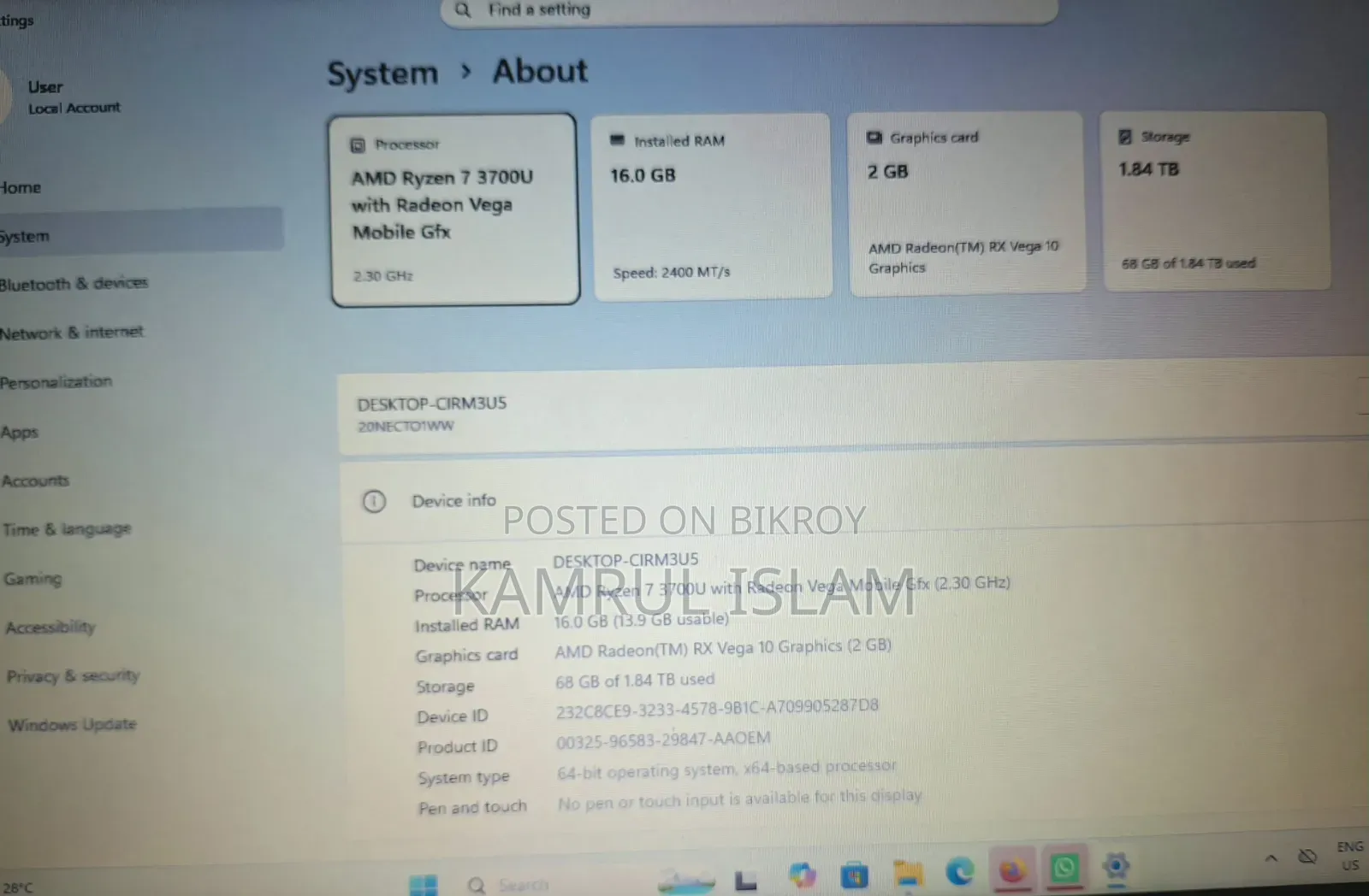 Laptop Lenovo ThinkPad E495 16GB AMD Ryzen 7 HDD+SSD 2T