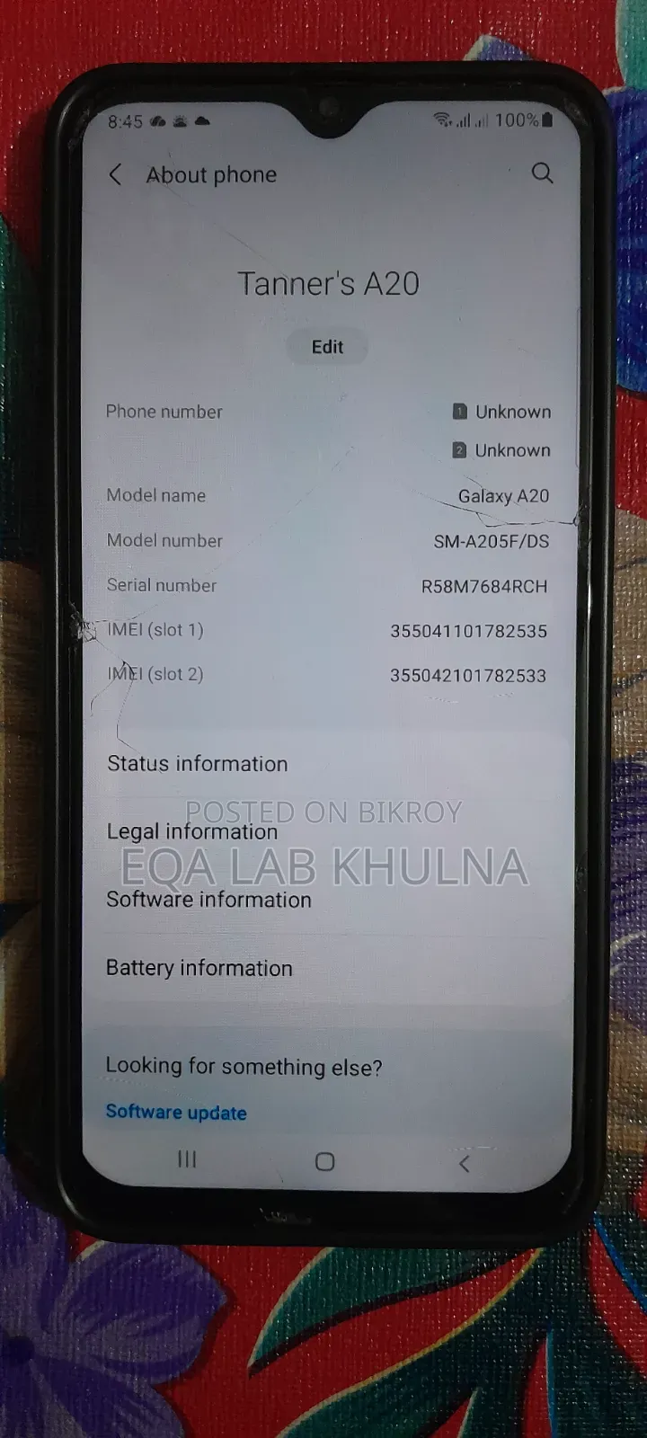 স্যামসাং গ্যালাক্সি এ২০ ৩২ জিবি নীল