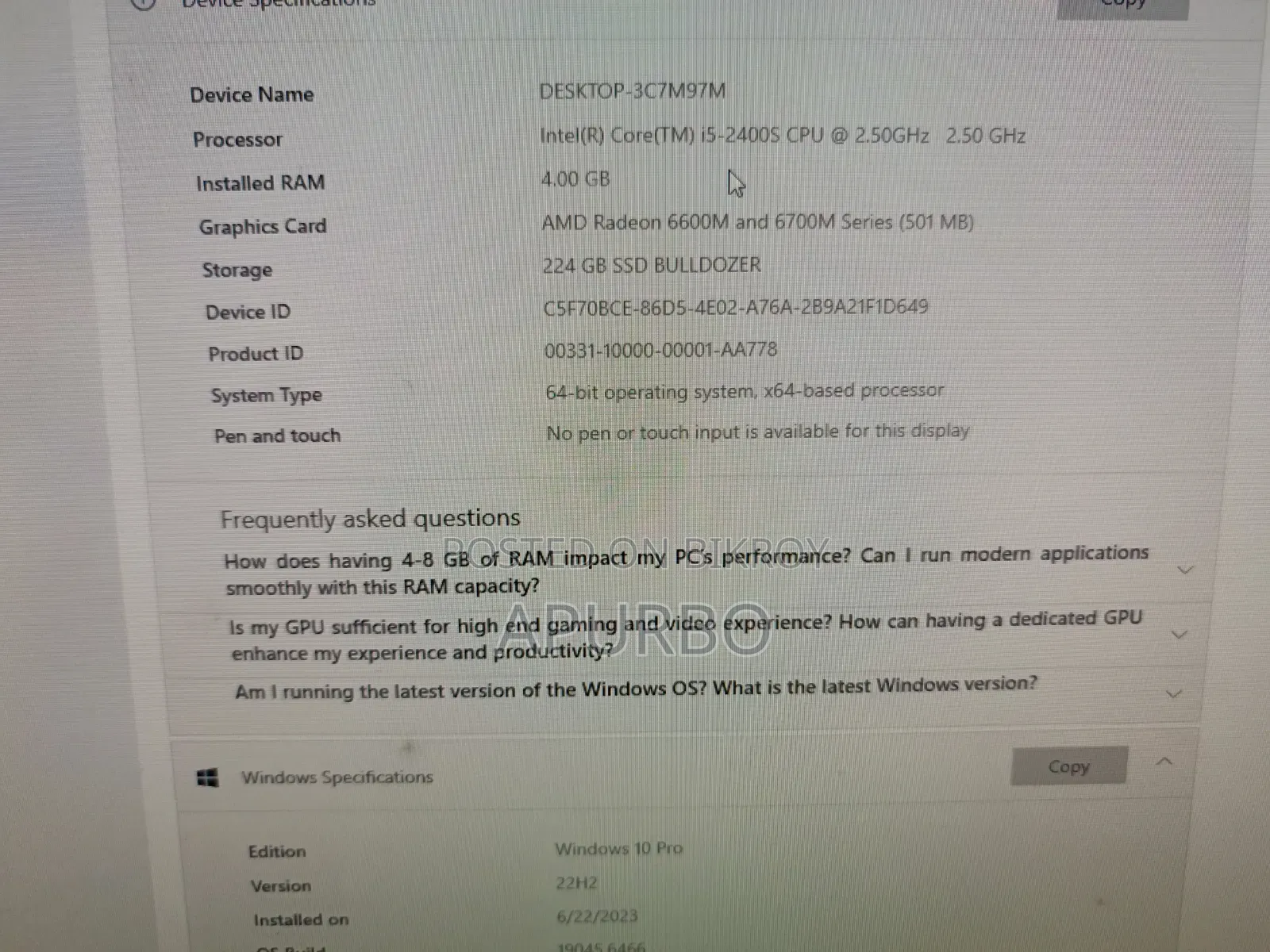 Desktop Computer Apple 4GB Intel Core i5 HDD 256GB