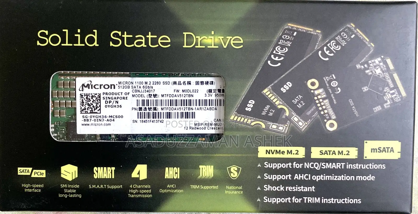 Micron M.2 SATA SSD 512GB (Used)