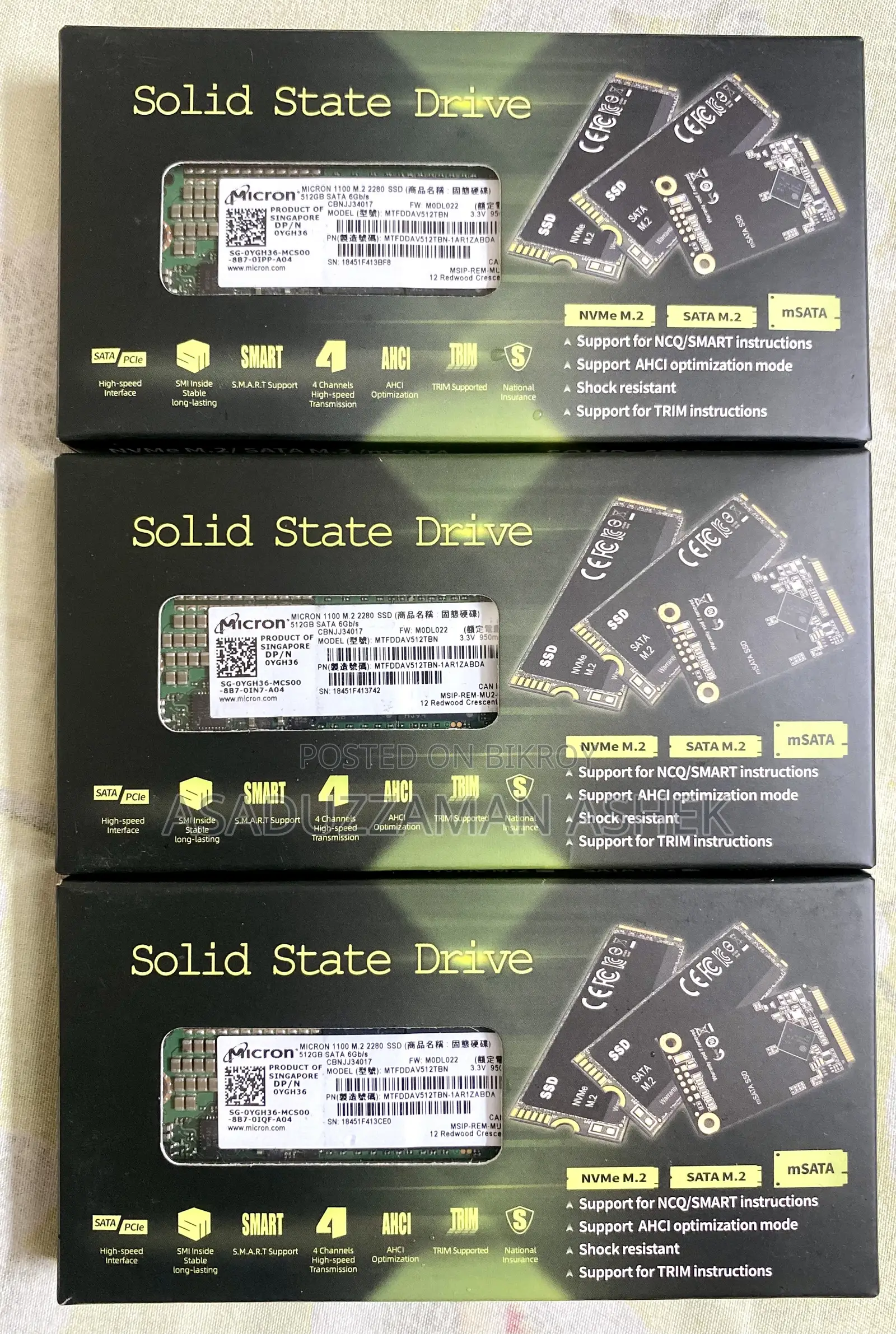 Micron M.2 SATA SSD 512GB (Used)