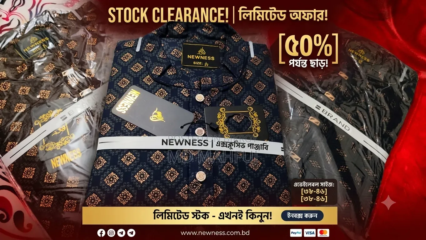 নিউনেস প্রিমিয়াম কটন প্রিন্টেড পাঞ্জাবি - স্টক ক্লিয়ারেন্স সেল!