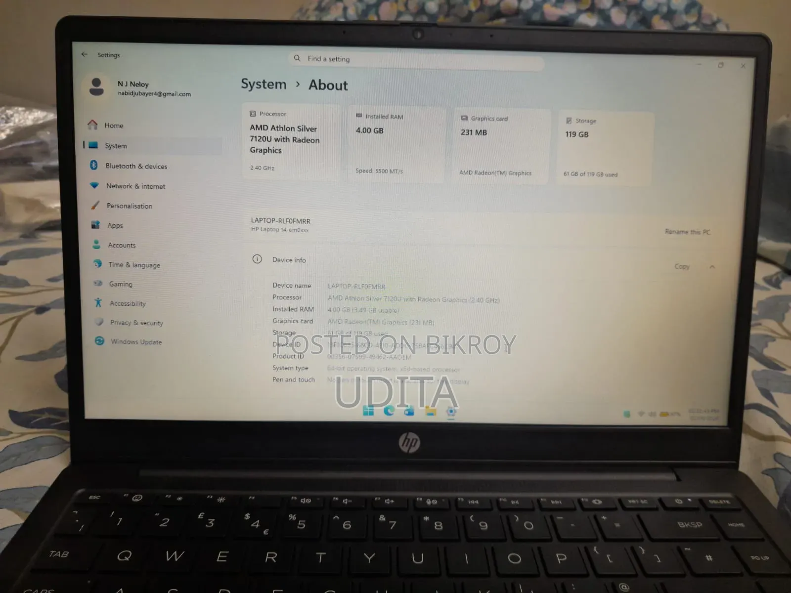 Laptop HP 4gb Amd SSD 128gb