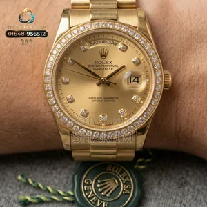 Luxury Rolex Day-Date Gold Watch - Diamond Bezel and Preset Bracelet