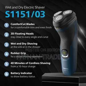 Philips S1151/03 Wet Dry Electric Shaver 1000 Series for Men