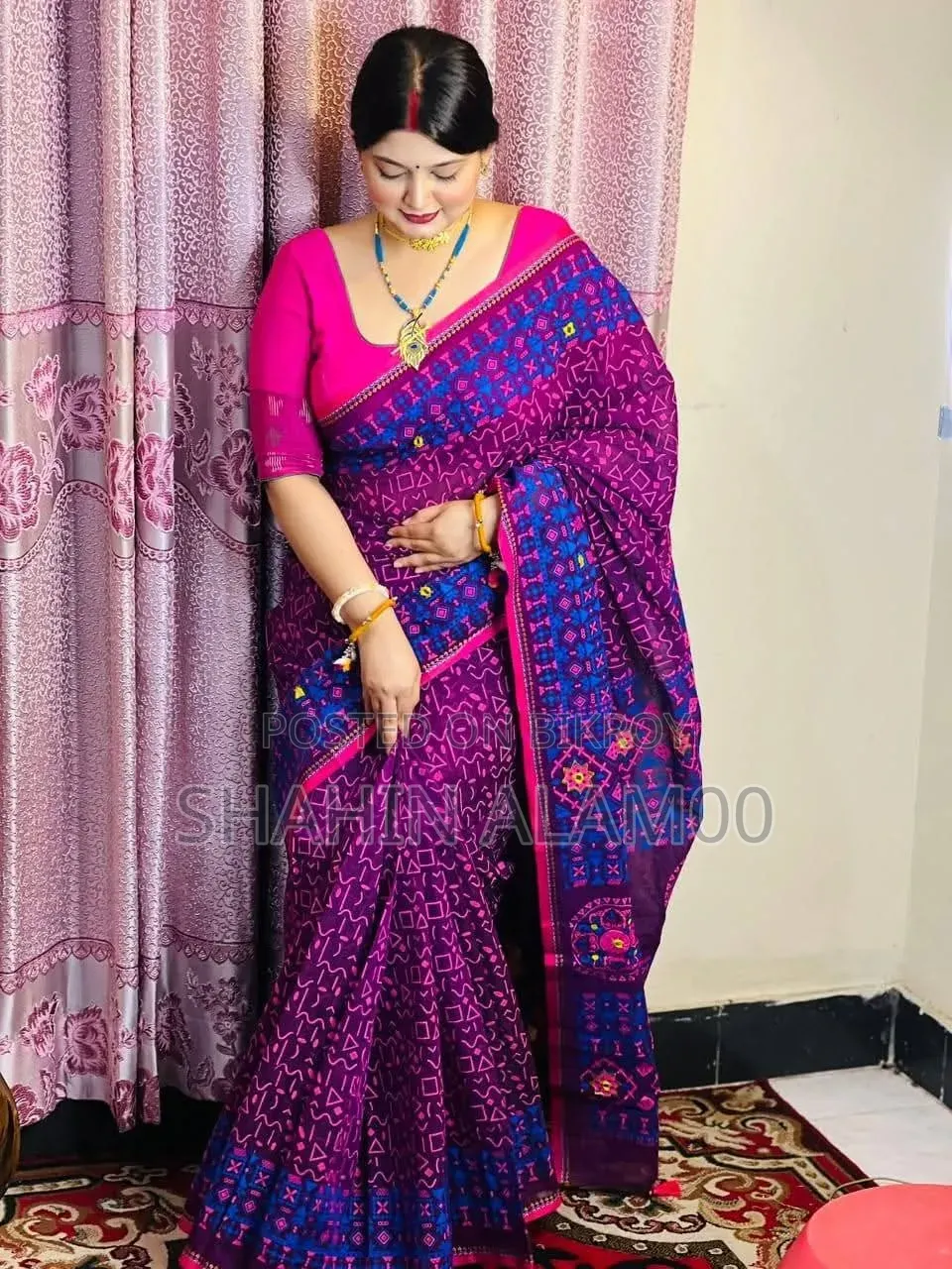 সেমি মসলিন শাড়ি ব্লাউজ পিস সহ