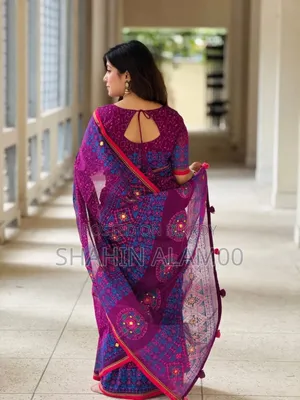 সেমি মসলিন শাড়ি ব্লাউজ পিস সহ
