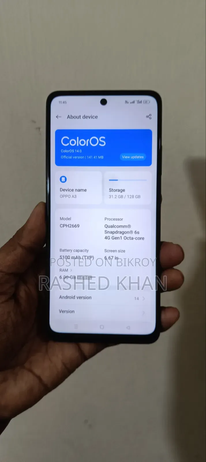 অপ্পো এ৩ ১২৮ জিবি ব্ল্যাক