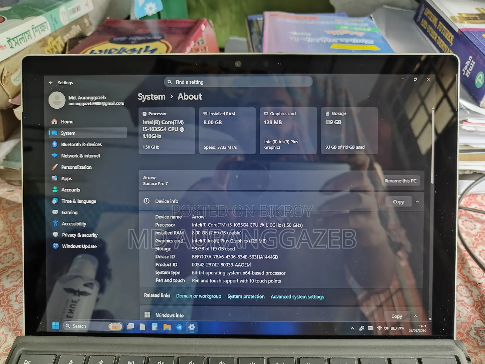 Laptop Microsoft Surface Pro 7 8GB Intel Core I5 SSD 256GB