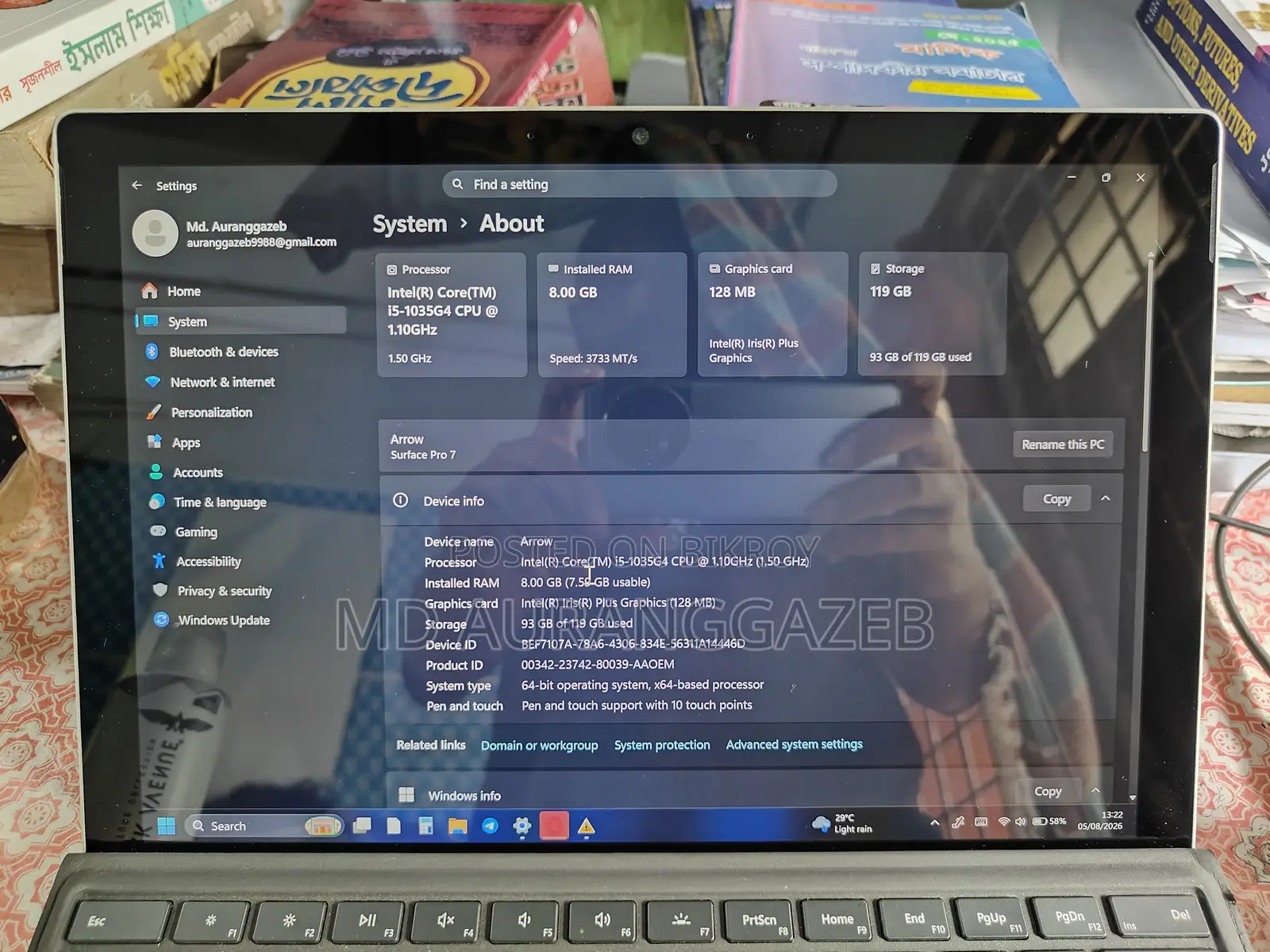 Laptop Microsoft Surface Pro 7 8GB Intel Core I5 SSD 256GB