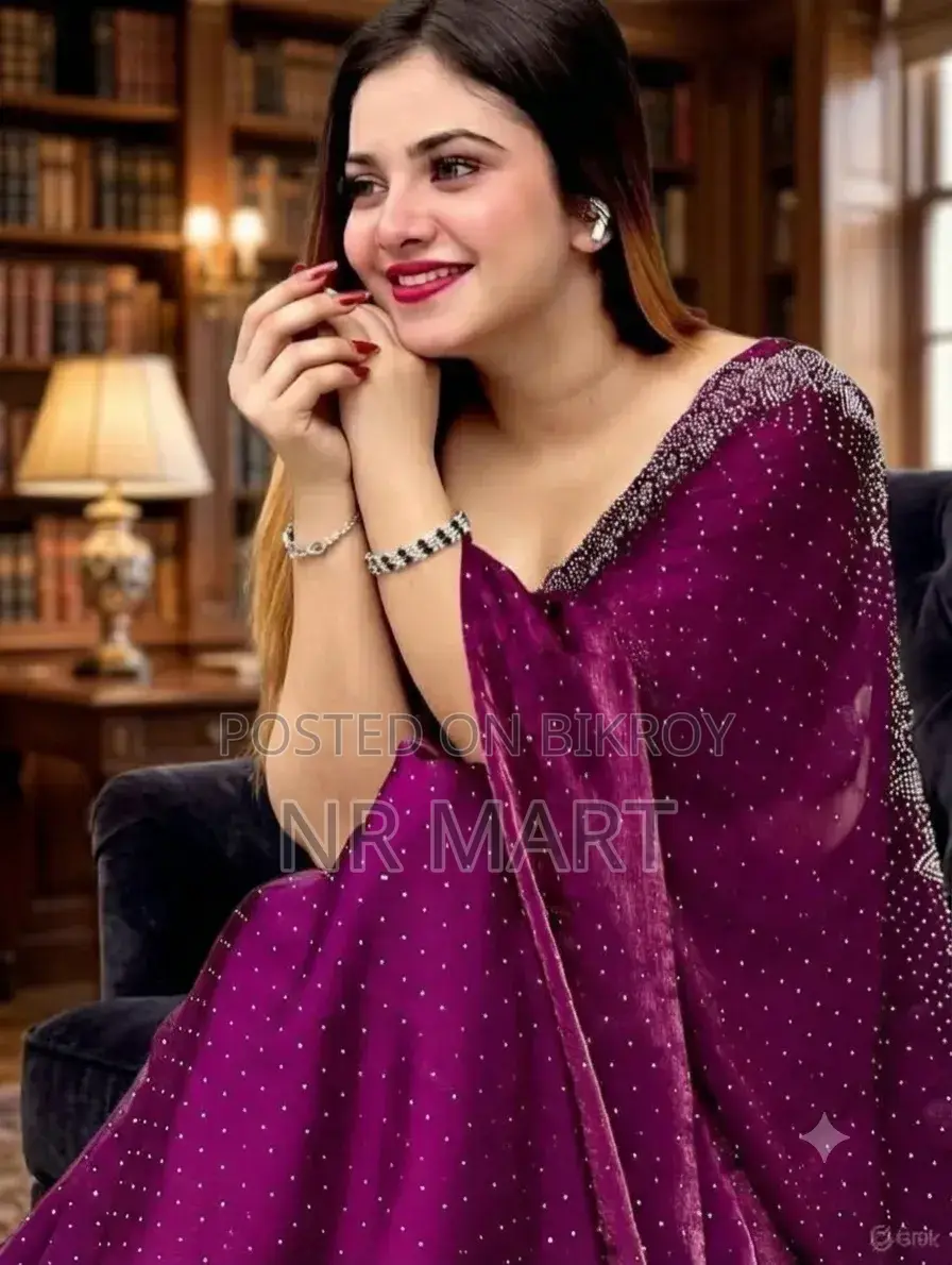 Stone Work Georgette Sari – With Blouse Piece