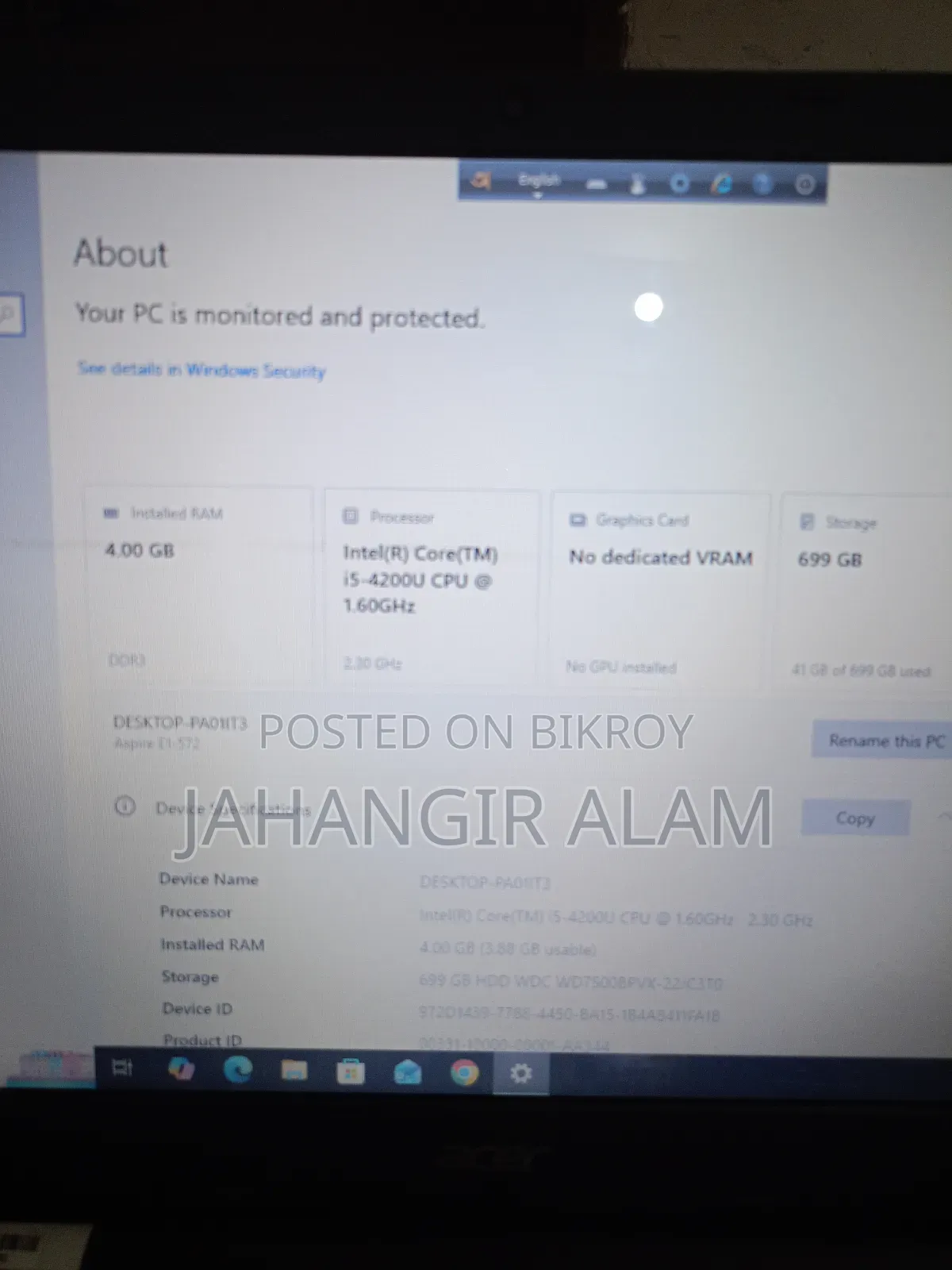 Laptop Acer Aspire E1-472 4GB Intel Core I5 HDD 1T