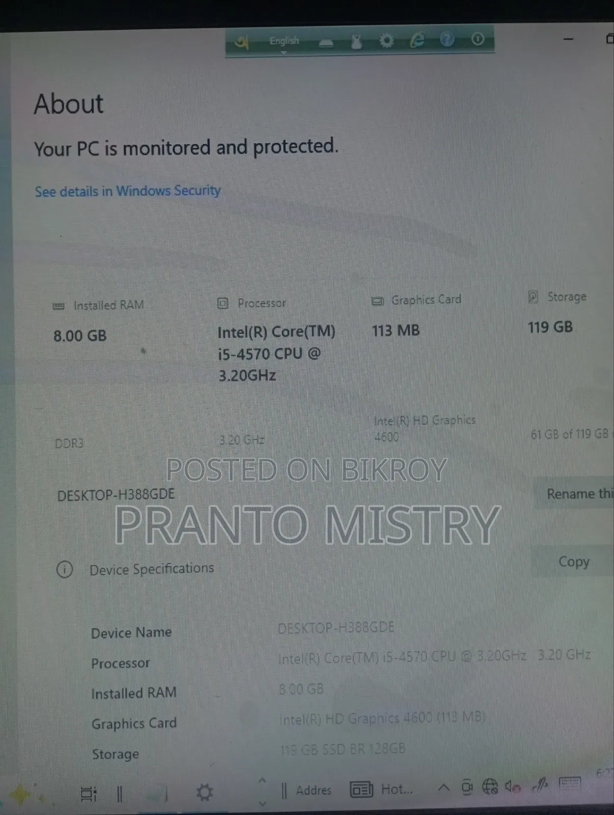 Desktop Computer 8GB Intel Core i5 128GB SSD