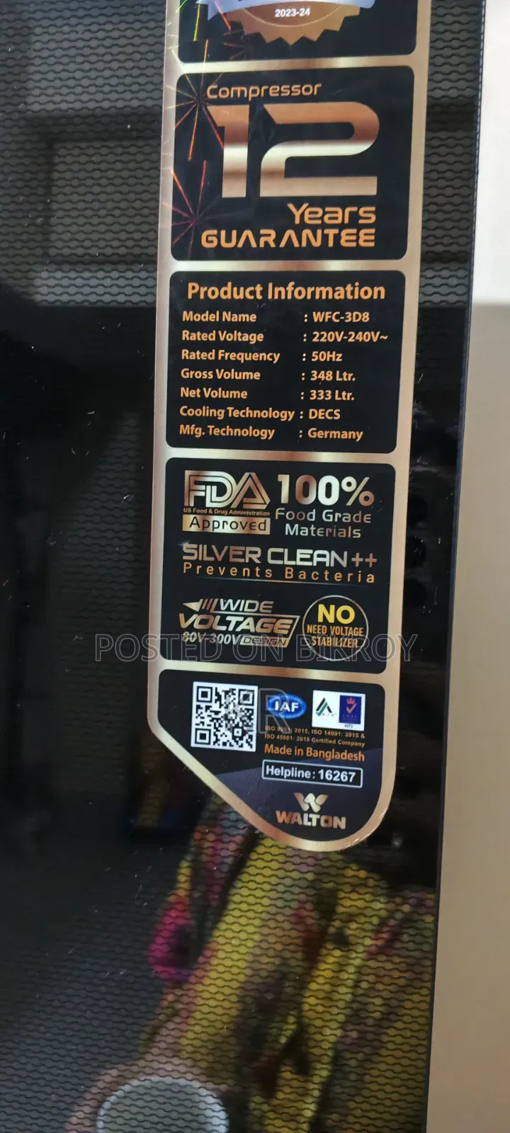 Walton Refrigerator (Model WFC-3D8), 5-Star Energy Rating
