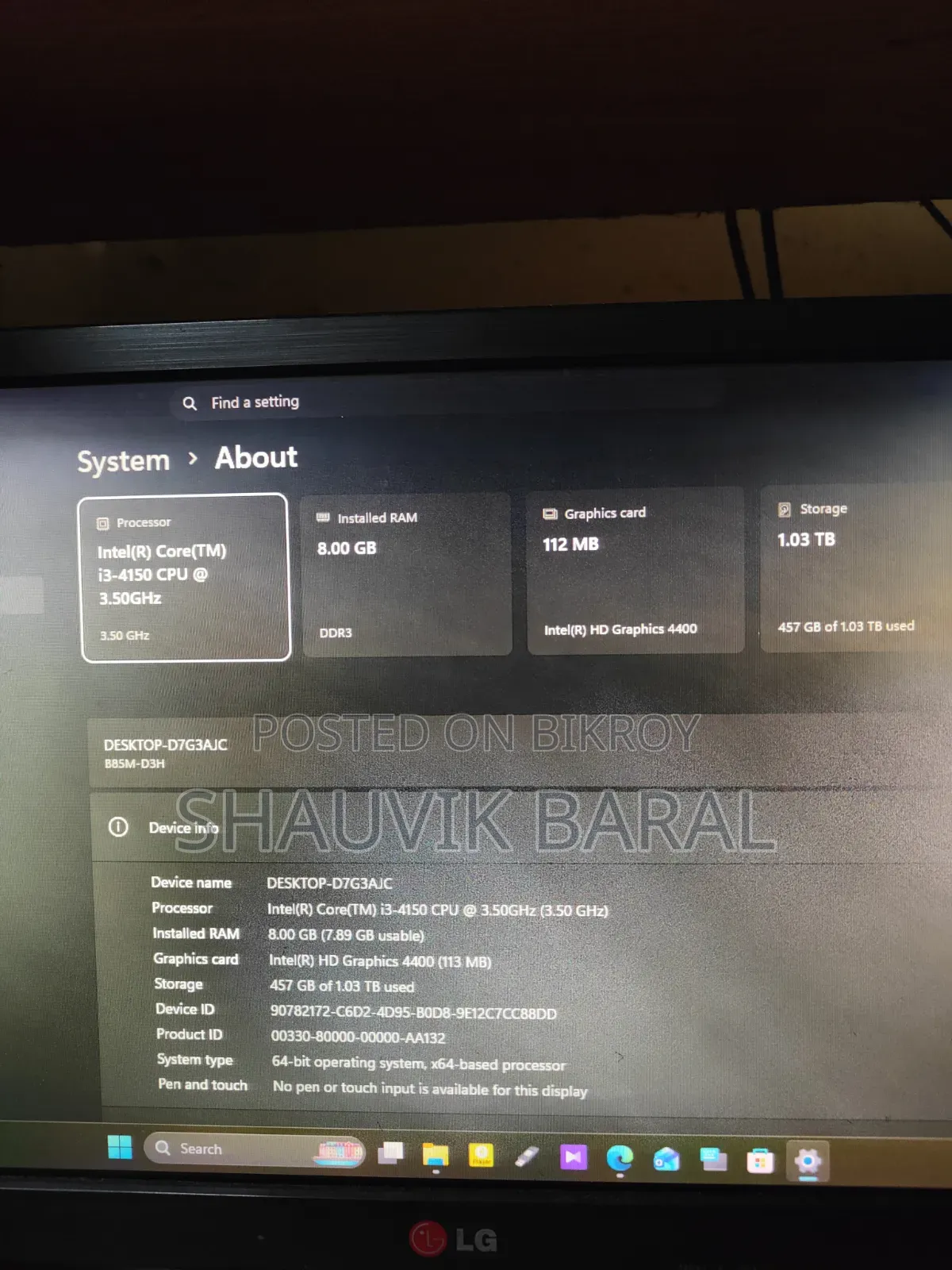 Desktop Computer 8GB Intel Core i3 HDD+SSD 1TB