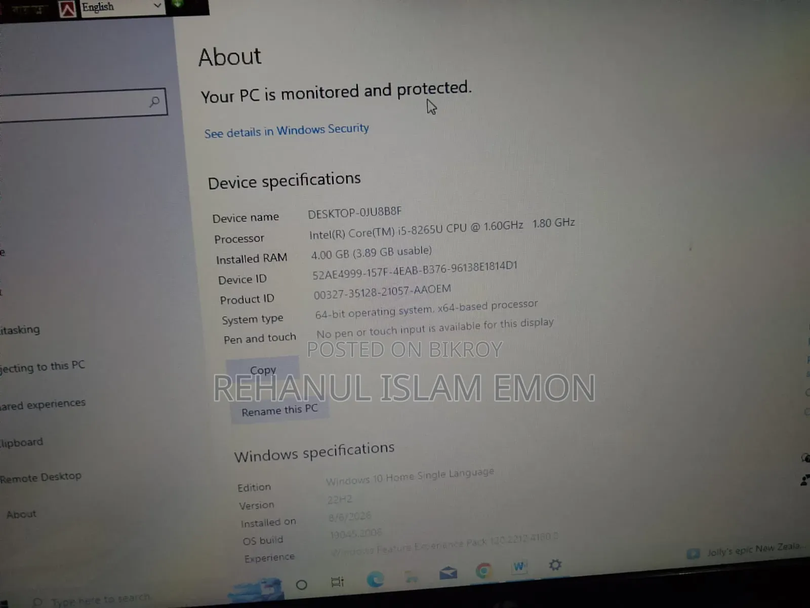 Laptop HP 15-Da3007nia 4GB Intel Core I5 HDD+SSD 1T