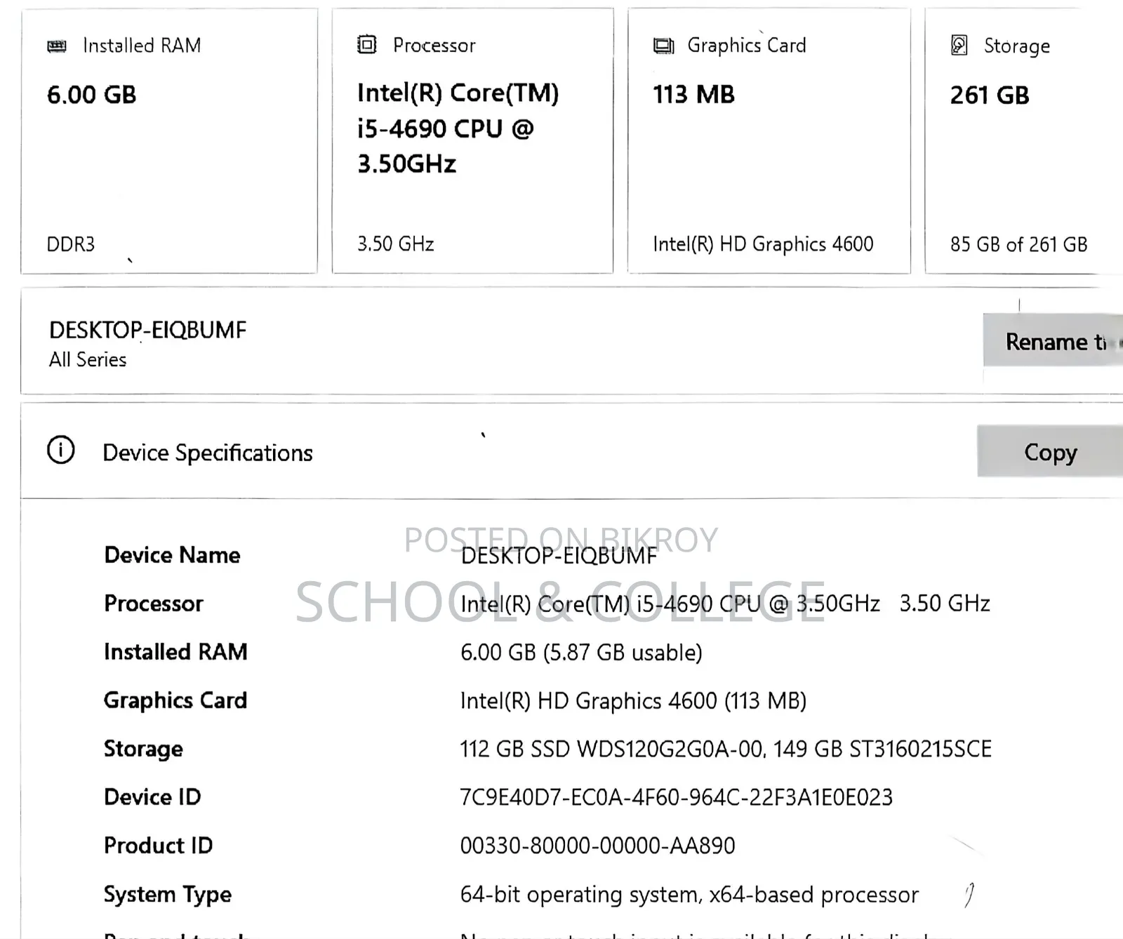 Desktop Computer 6GB Intel Core i5 HDD+SSD 256GB