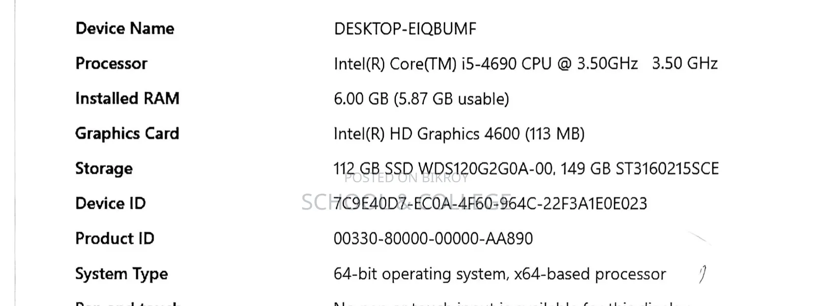 Desktop Computer 6GB Intel Core i5 HDD+SSD 256GB