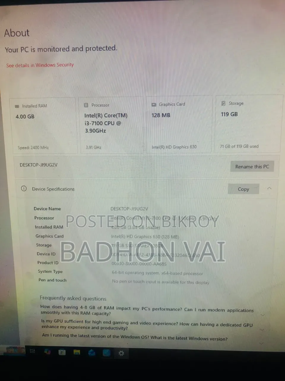 Desktop Computer 4GB Intel Core I3 SSD 128GB