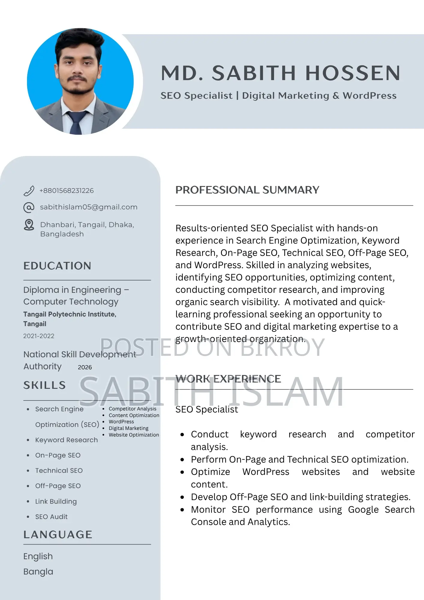 Open to Work – SEO Intern / Junior SEO Executive