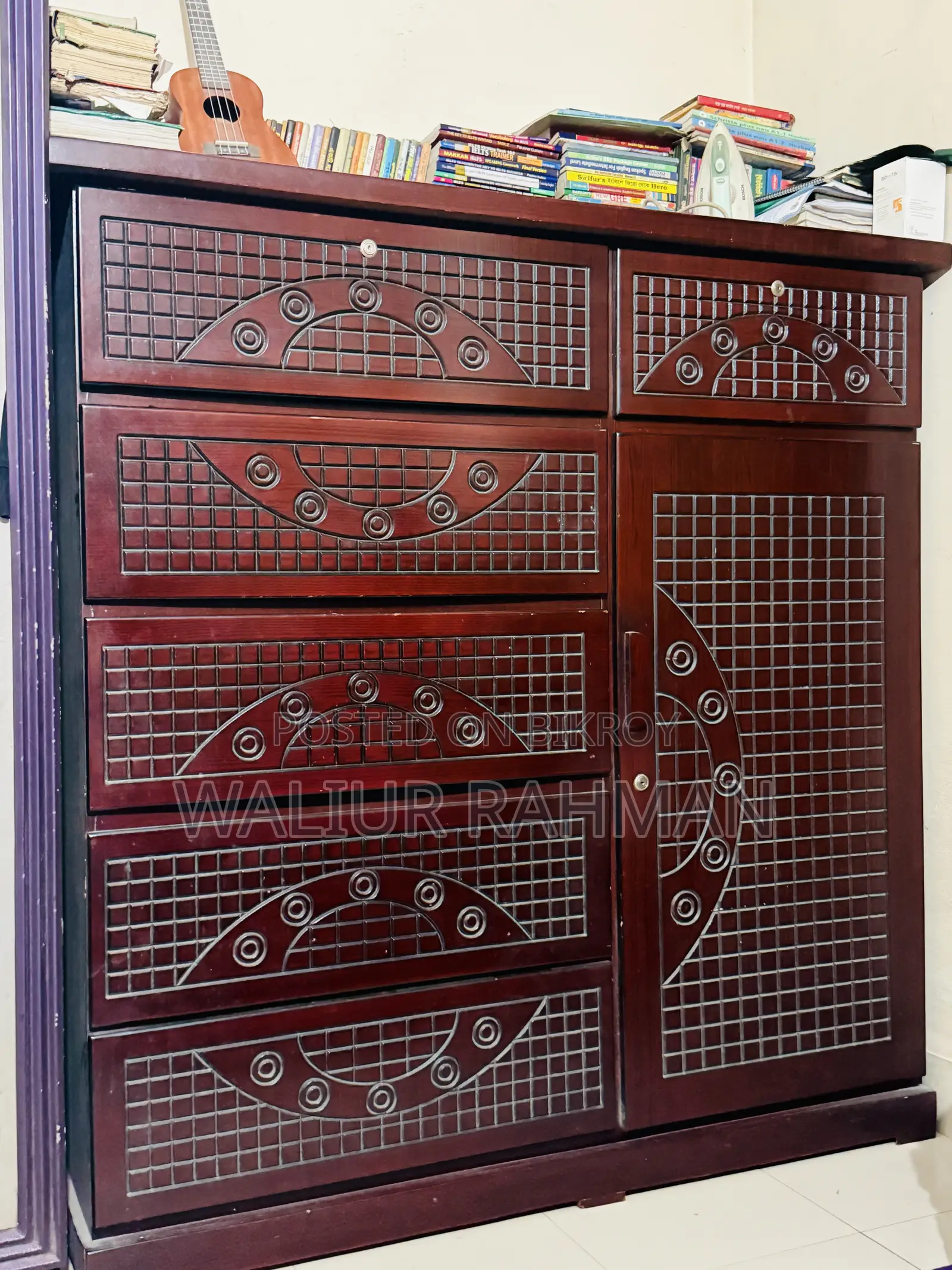 Premium Quality 5 Drawer Combo Wardrobe With Side Cabinet (Used/Fresh)