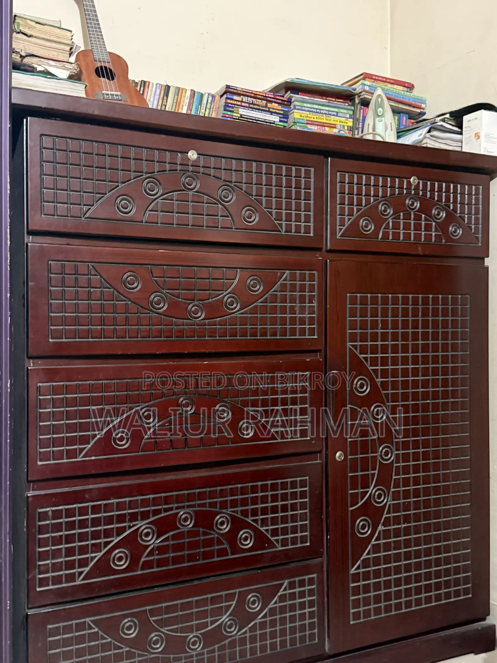 Premium Quality 5 Drawer Combo Wardrobe With Side Cabinet (Used/Fresh)
