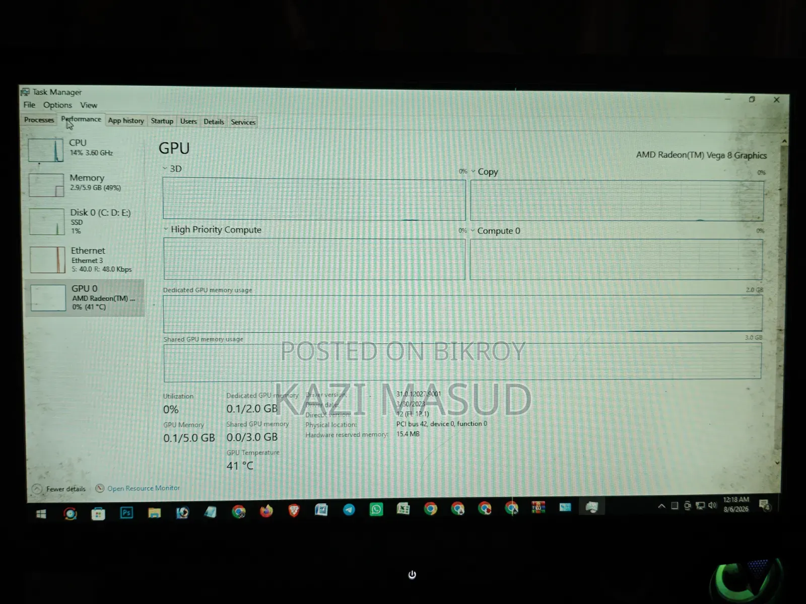 Desktop Computer 8GB AMD Ryzen 3 SSD 256GB