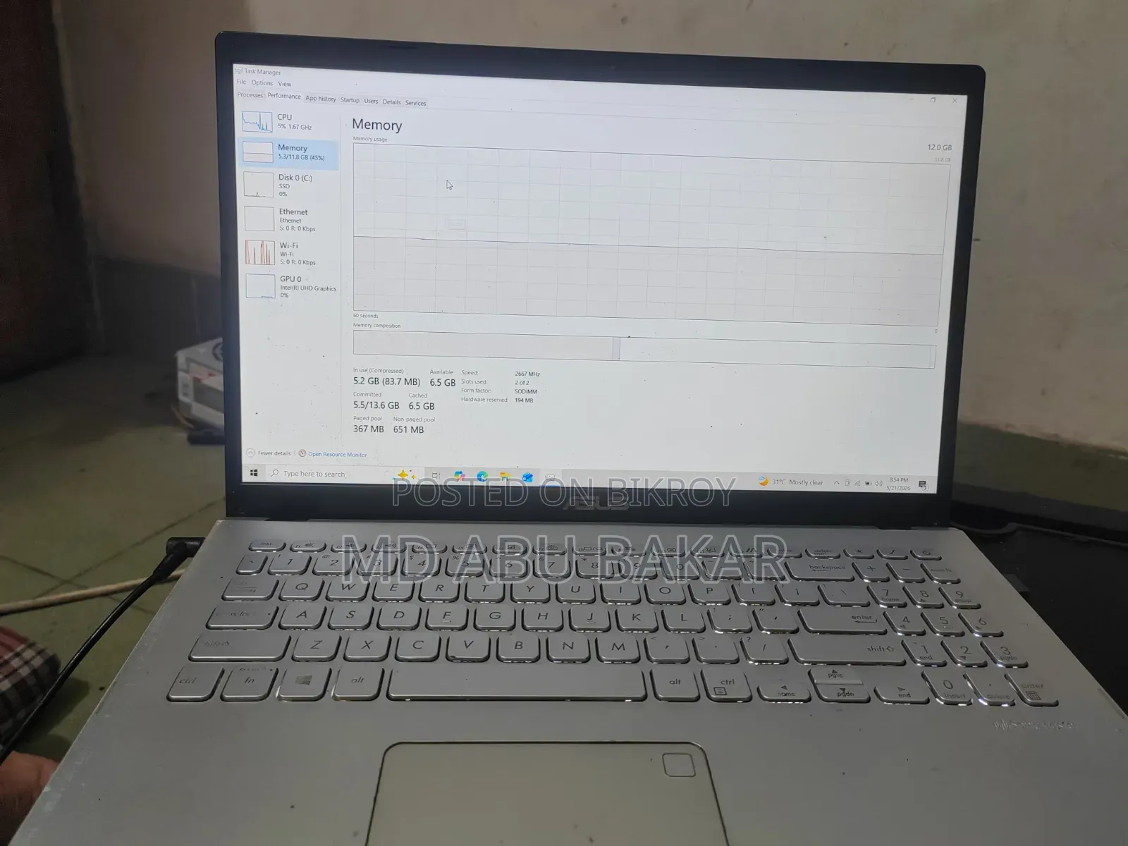 Laptop ASUS X501A 8GB Intel Core I3 SSD 512GB