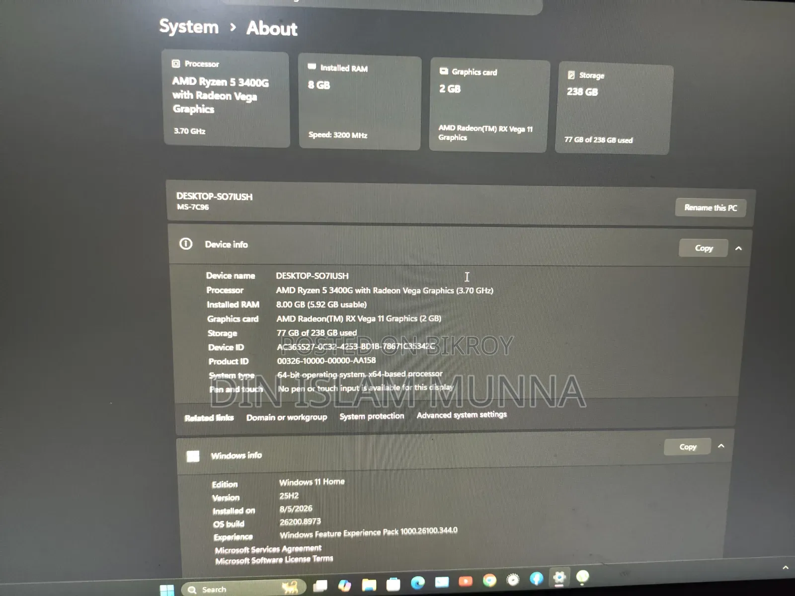 Desktop Computer 8GB AMD Ryzen 5 SSD 256GB