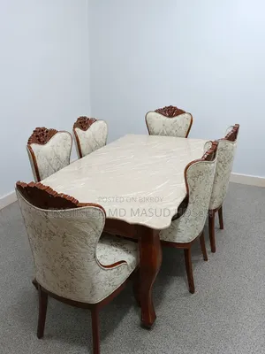 সেগুন কাঠের মার্বেল ডাইনিং টেবিল সেট!