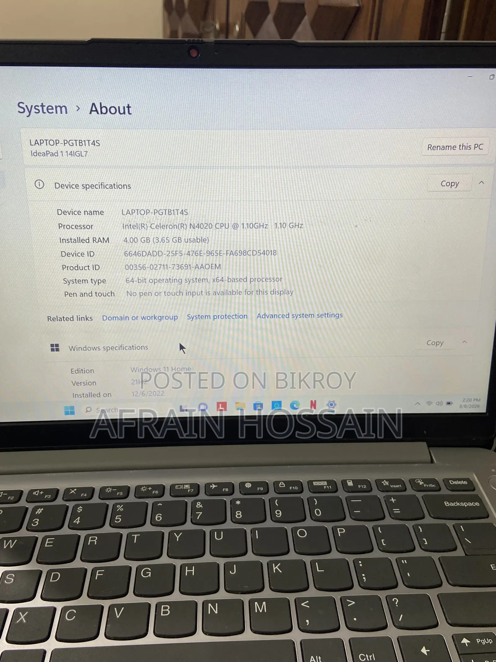 Laptop Lenovo IdeaPad 1 4GB Intel Celeron HDD 60GB