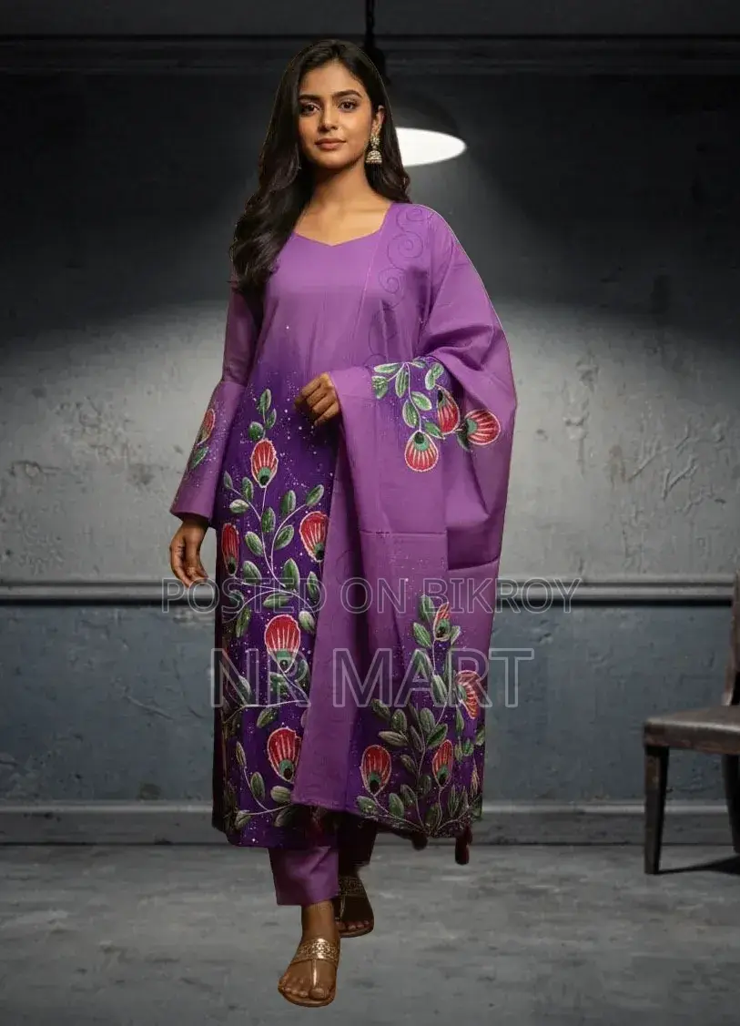 ভিআইপি সুতি বয়েল ব্লক প্রিন্ট থ্রি পিস – স্টাইলিশ কালেকশন