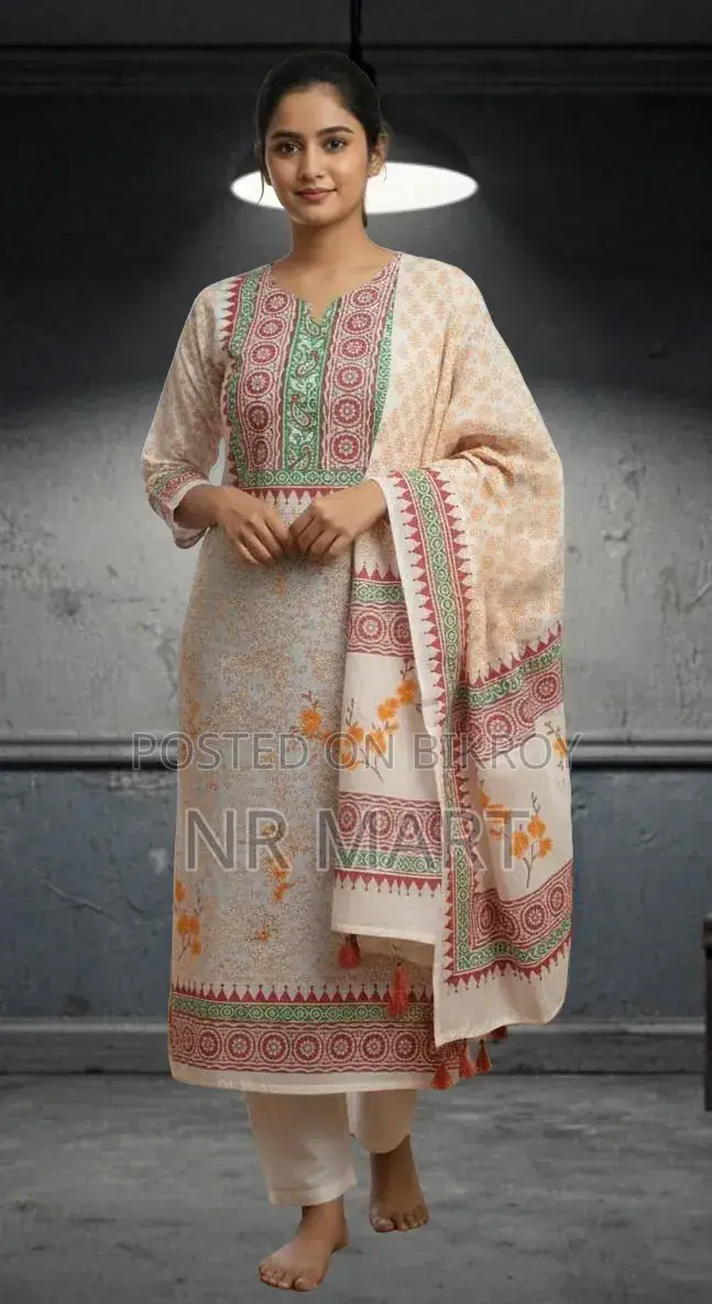 ভিআইপি সুতি বয়েল ব্লক প্রিন্ট থ্রি পিস – স্টাইলিশ কালেকশন