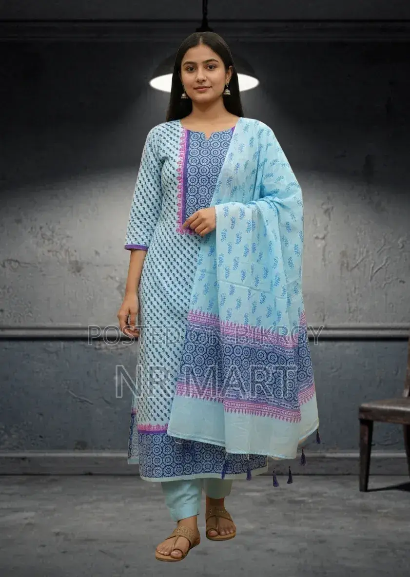 ভিআইপি সুতি বয়েল ব্লক প্রিন্ট থ্রি পিস – স্টাইলিশ কালেকশন