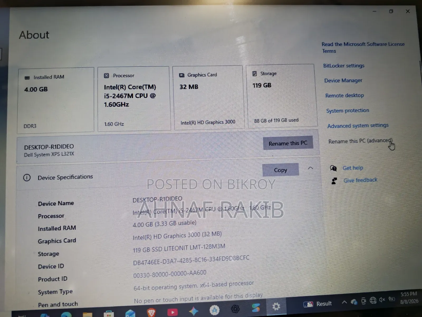 Laptop Dell 4GB Intel Core i5 SSD 128GB