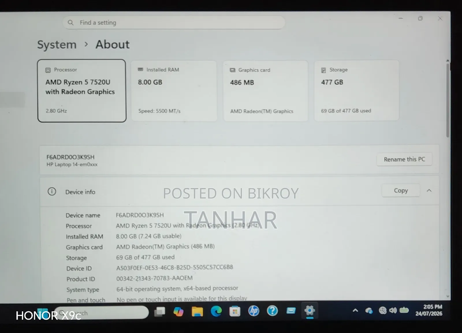 Laptop HP 14-Ep0063 8gb Amd Ryzen 5 SSD 512gb